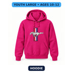 Mustang - Youth Large Hoodie (Ages 10–12) | Color: Hot Pink