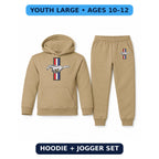 Mustang youth hoodie jogger set, Khaki, Youth Large ages 10–12