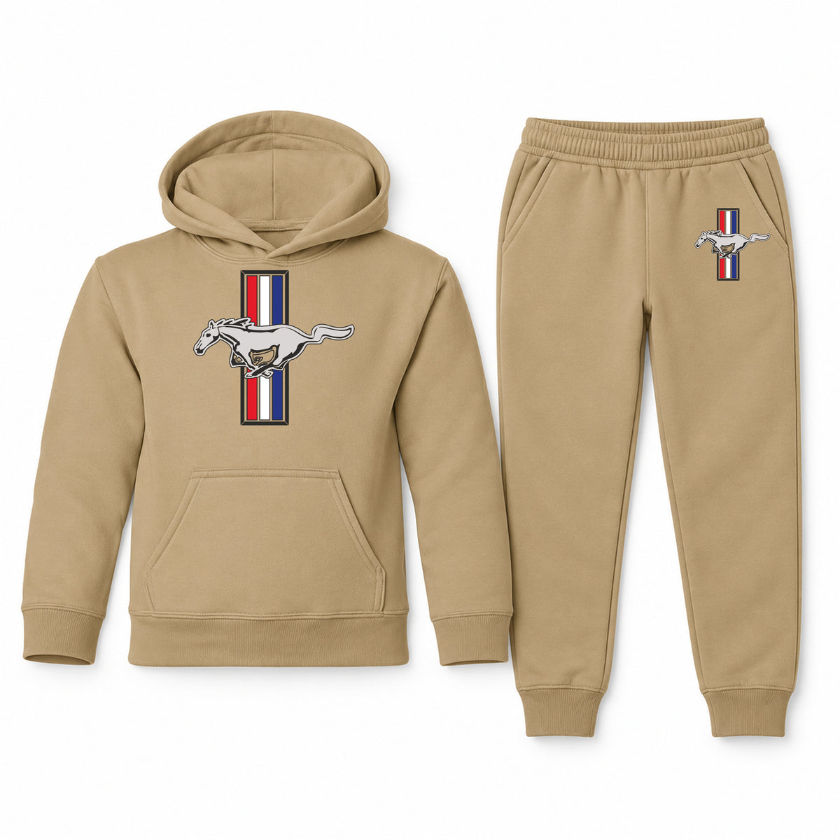 Mustang youth hoodie jogger set, Khaki, Youth Large ages 10–12