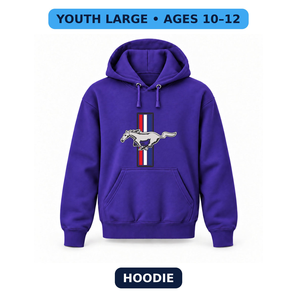 Mustang - Youth Large Hoodie (Ages 10–12) | Color: Purple