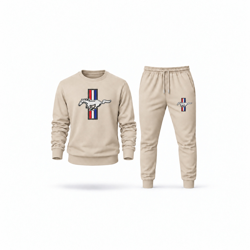 Men's Mustang Sweatshirt Joggers Set | Color: Tan | Main