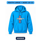 Mustang - Youth Large Hoodie (Ages 10–12) | Color: Turquoise