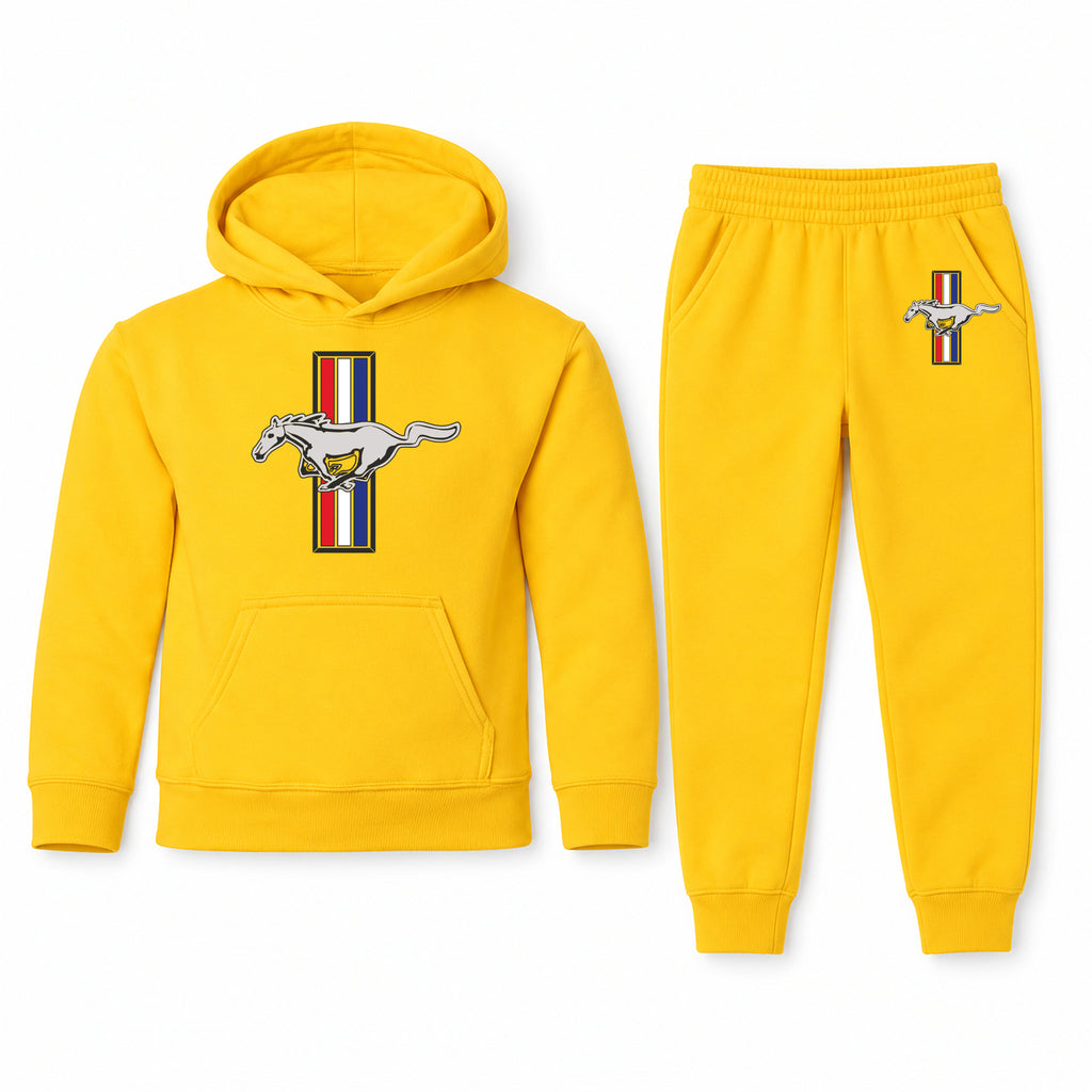 Mustang youth hoodie jogger set, Yellow, Youth Large ages 10–12