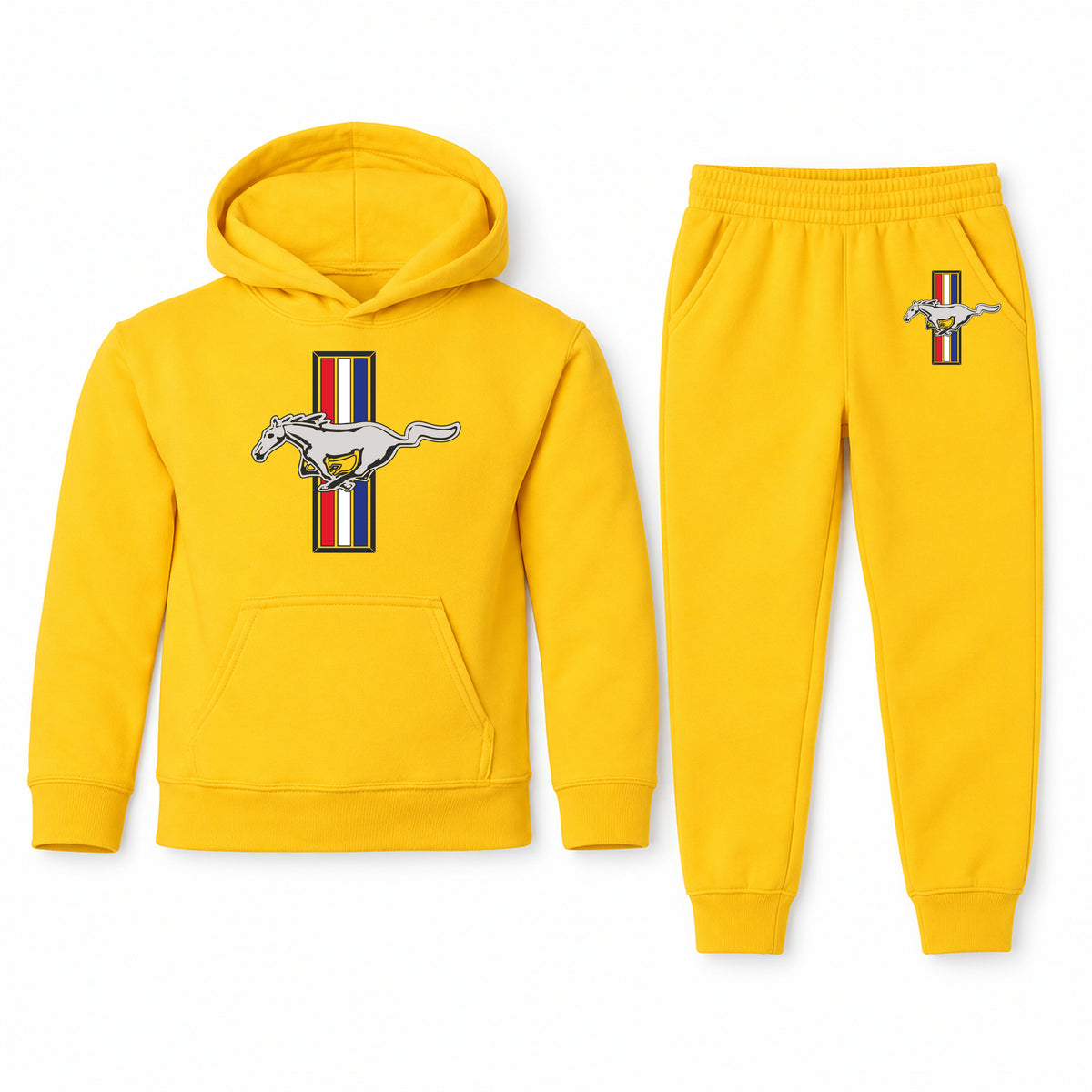 Mustang youth hoodie jogger set, Yellow, Youth Large ages 10–12