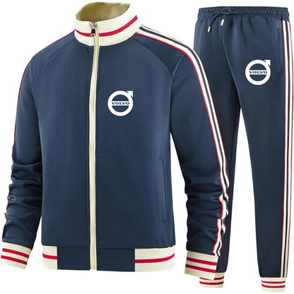 Men's Volvo Car - Premium Two-Piece Designer Tracksuit with Bold Striped Accents and Zippered Front - Elevated Athletic Wear