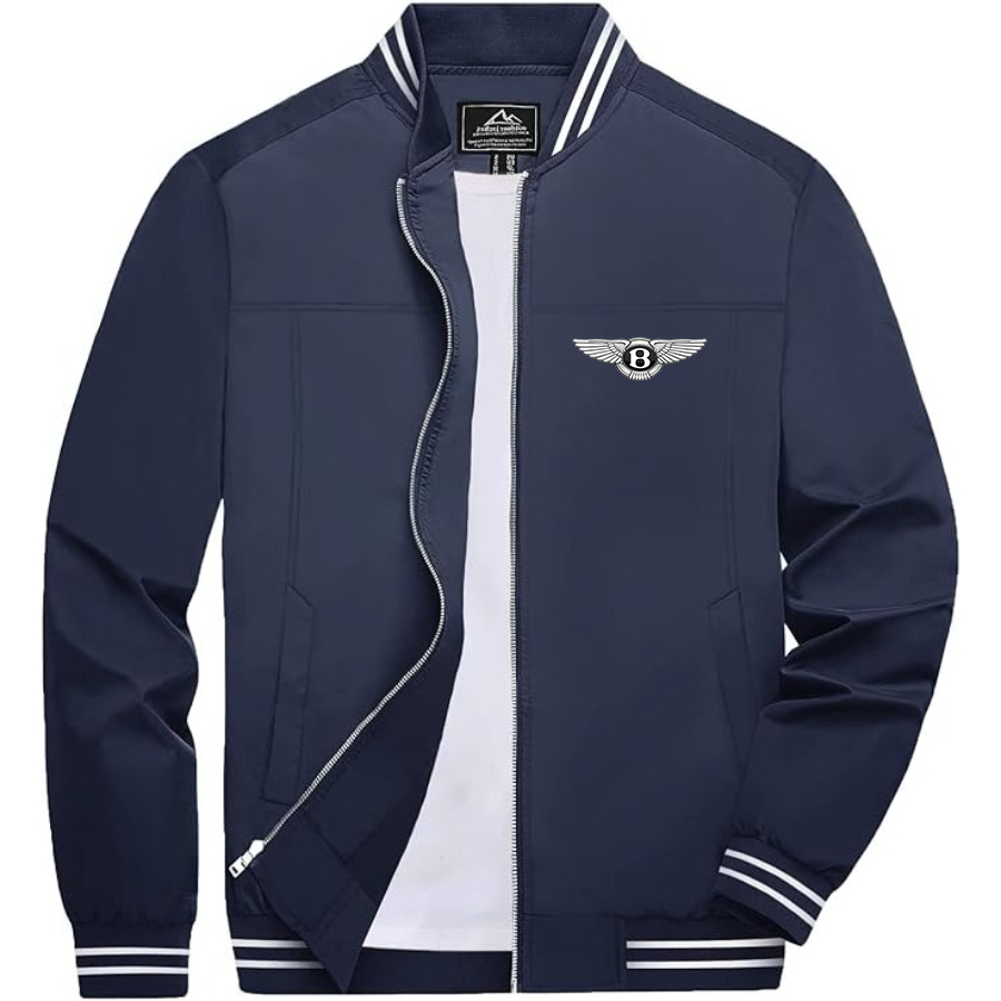 Men’s Bentley Car Lightweight Zip-Up Bomber Jacket with Ribbed Collar and Cuffs - Versatile Casual Outerwear