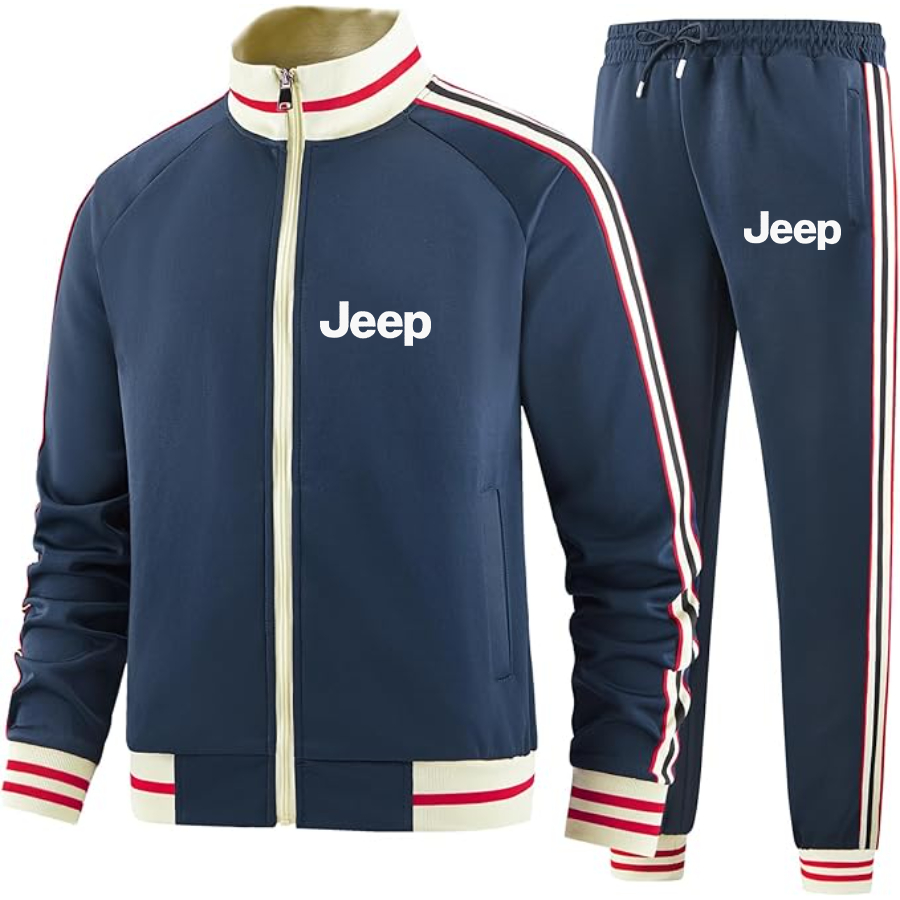 Men's Jeep Car - Premium Two-Piece Designer Tracksuit with Bold Striped Accents and Zippered Front - Elevated Athletic Wear