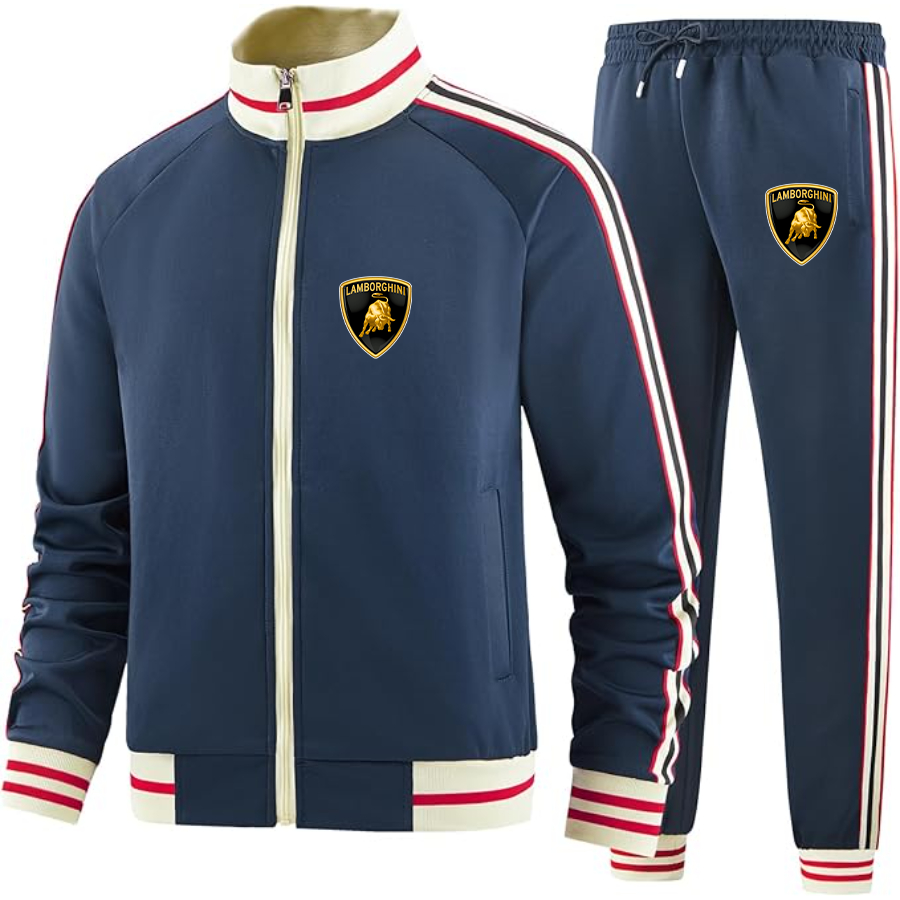 Men's Lamborghini Car - Premium Two-Piece Designer Tracksuit with Bold Striped Accents and Zippered Front - Elevated Athletic Wear