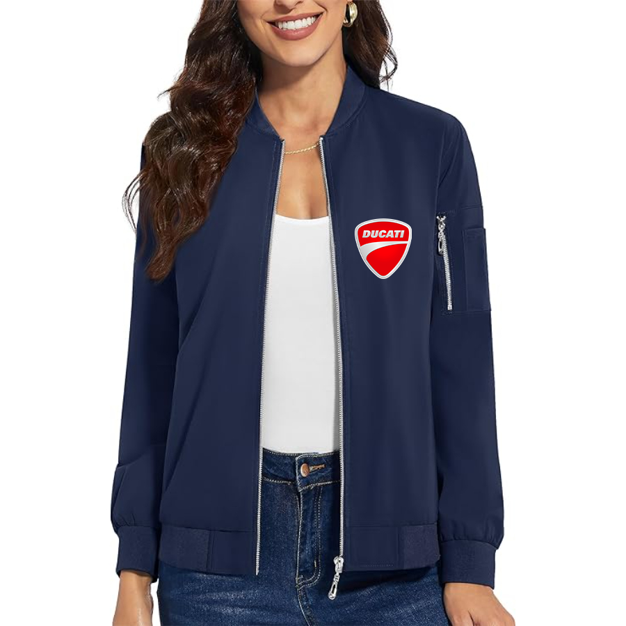 Women's Ducati Motorcycle - Premium Bomber Jacket with Polished Detailing and Functional Sleeve Pocket - Modern Luxury Outerwear