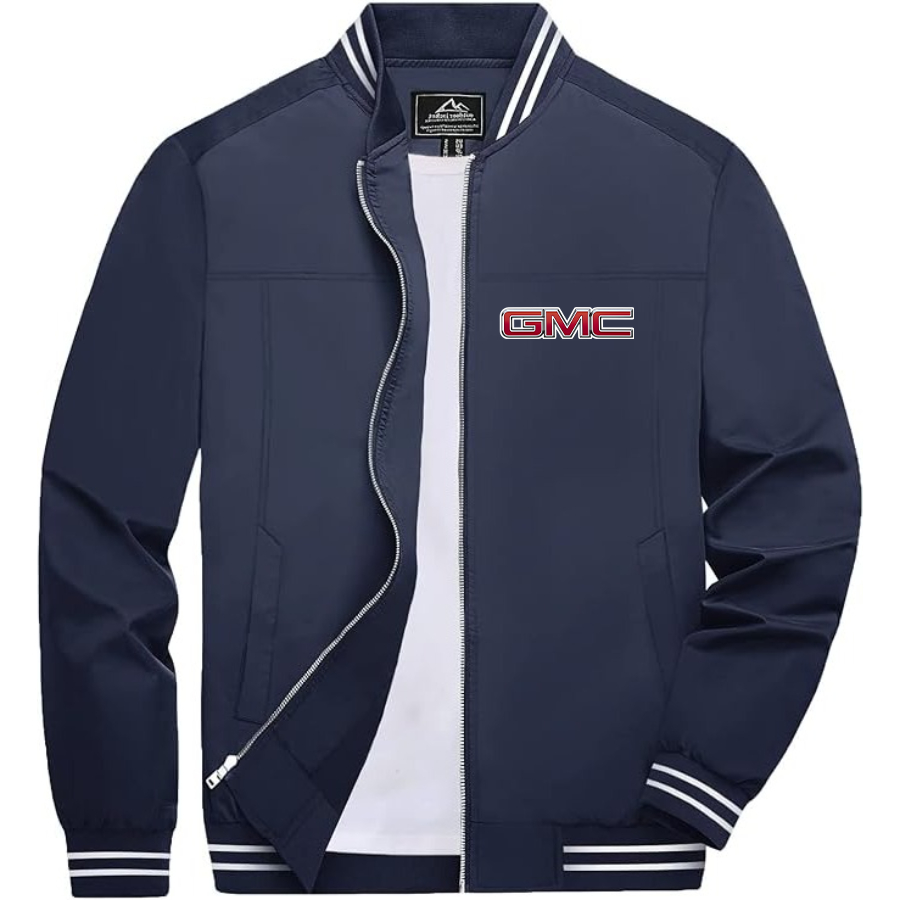 Men’s GMC Car Lightweight Zip-Up Bomber Jacket with Ribbed Collar and Cuffs - Versatile Casual Outerwear