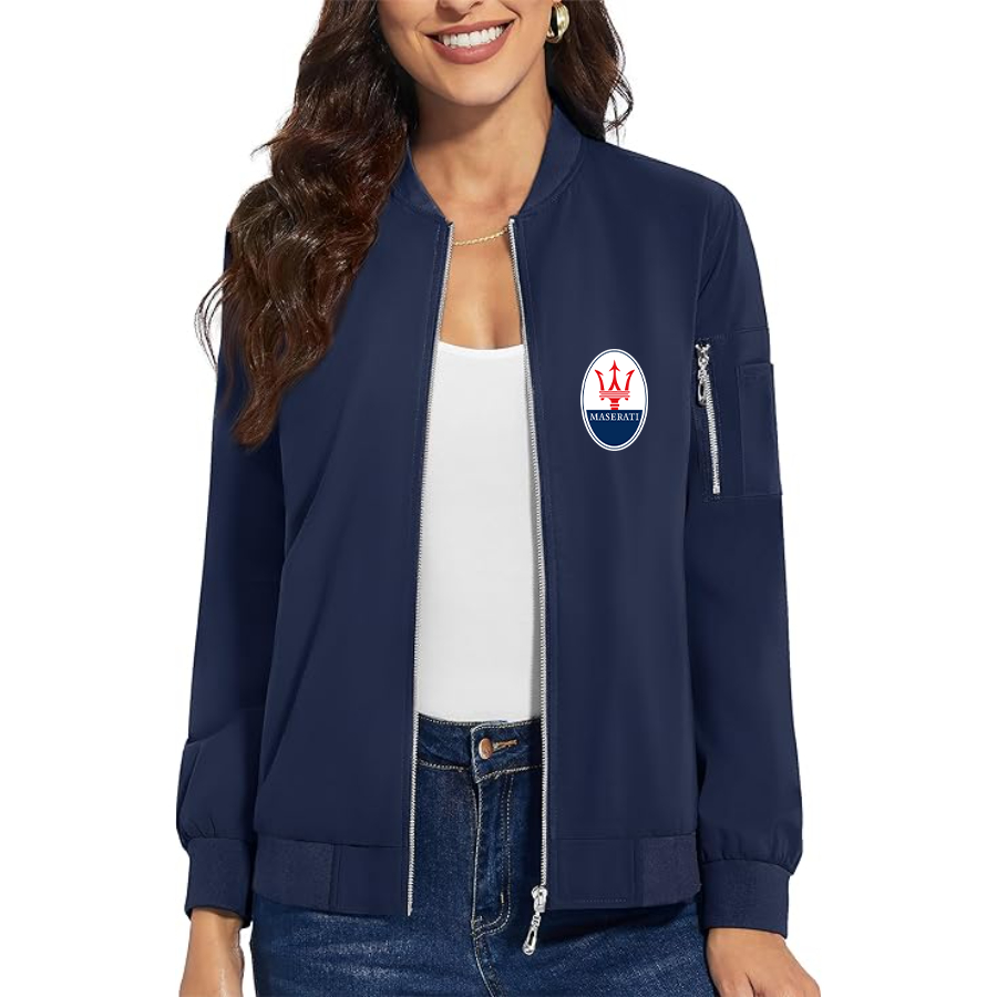 Women's Maserati Car - Premium Bomber Jacket with Polished Detailing and Functional Sleeve Pocket - Modern Luxury Outerwear