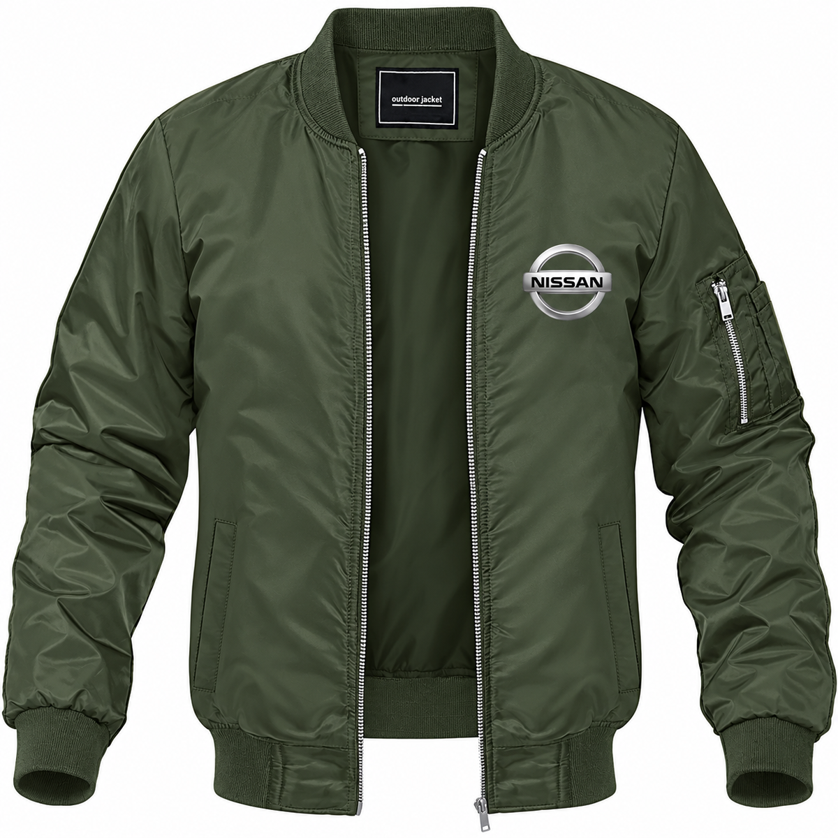 Nissan army green bomber jacket front product photo | color: army green |