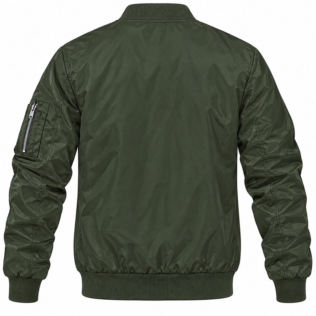 Nissan army green bomber jacket back product view | color: army green |
