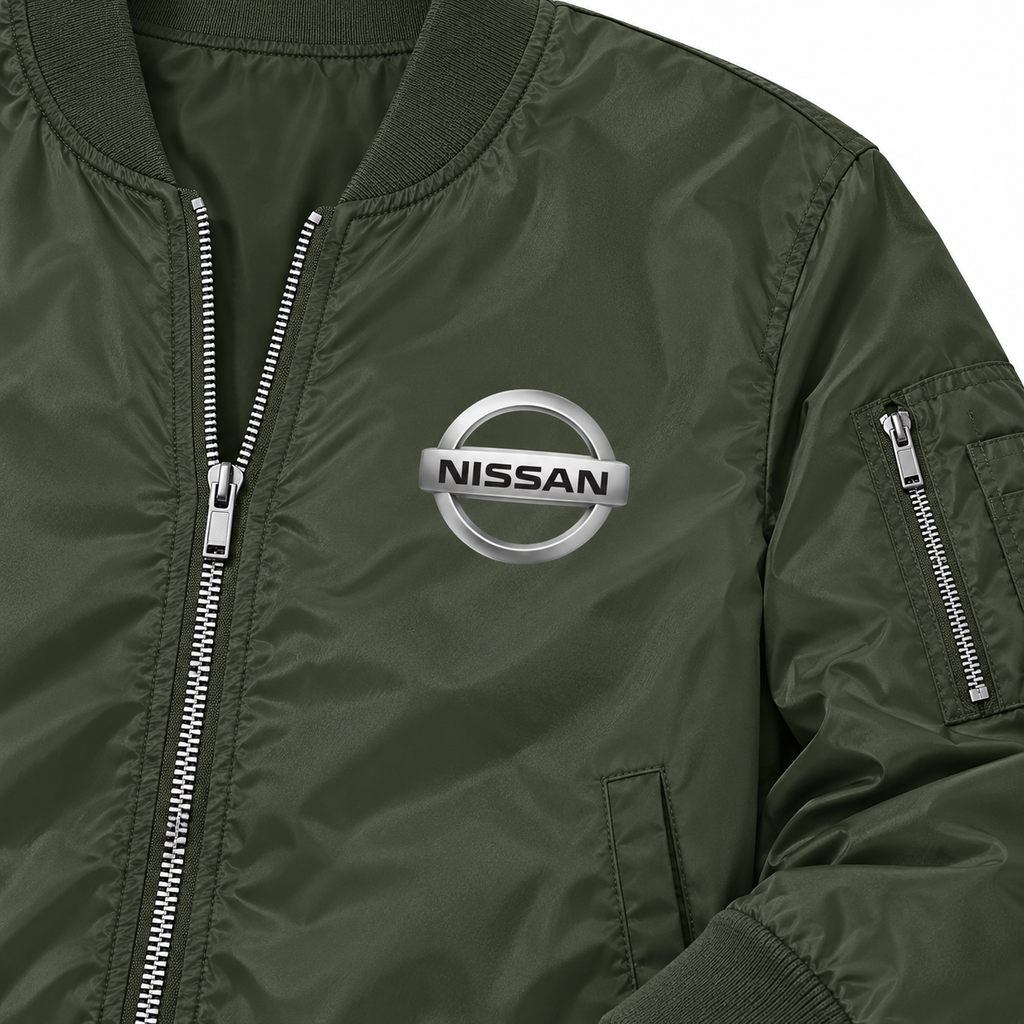 Nissan army green bomber jacket chest print detail | color: army green |