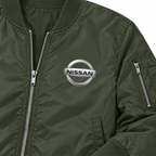 Nissan army green bomber jacket chest print detail | color: army green |