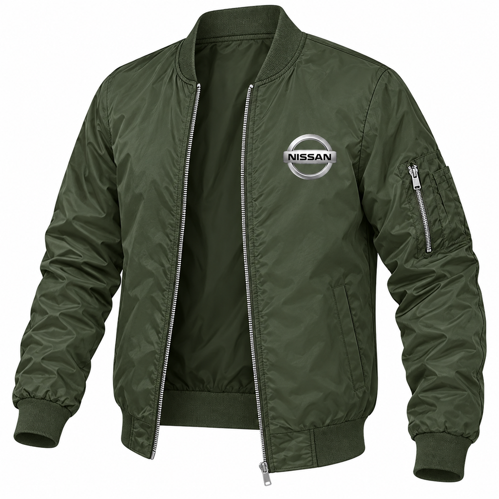 Nissan army green bomber jacket angled product view | color: army green |