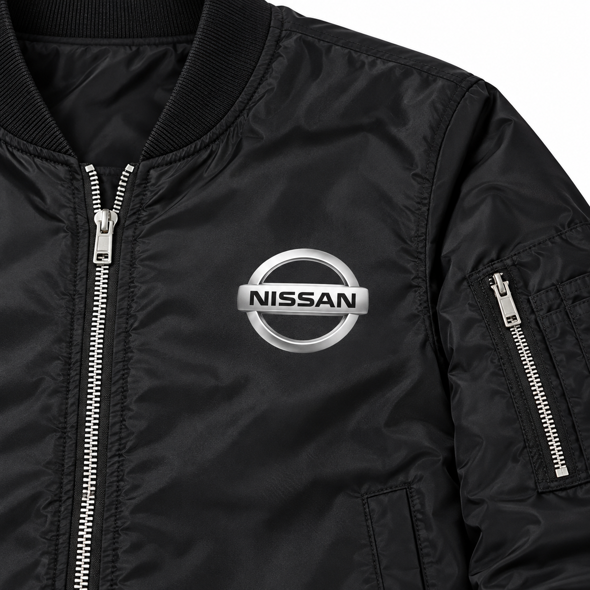Nissan black bomber jacket chest print detail | color: black |