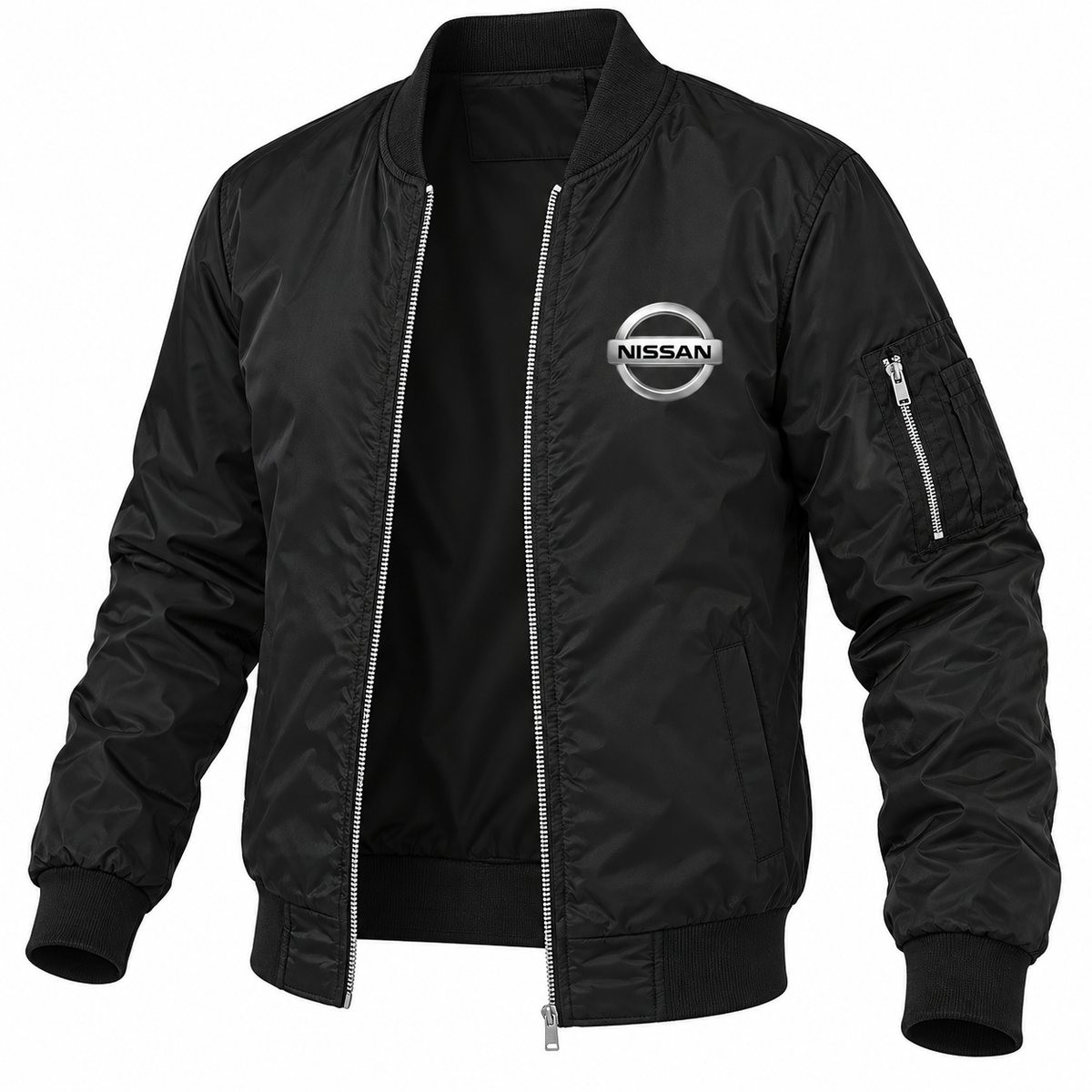 Nissan black bomber jacket angled product view | color: black |