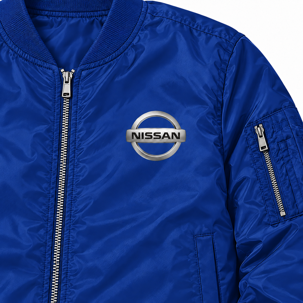 Nissan blue bomber jacket chest print detail | color: blue |