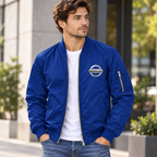 Nissan blue bomber jacket model lifestyle view | color: blue |