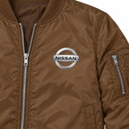 Nissan brown bomber jacket chest print detail | color: brown |