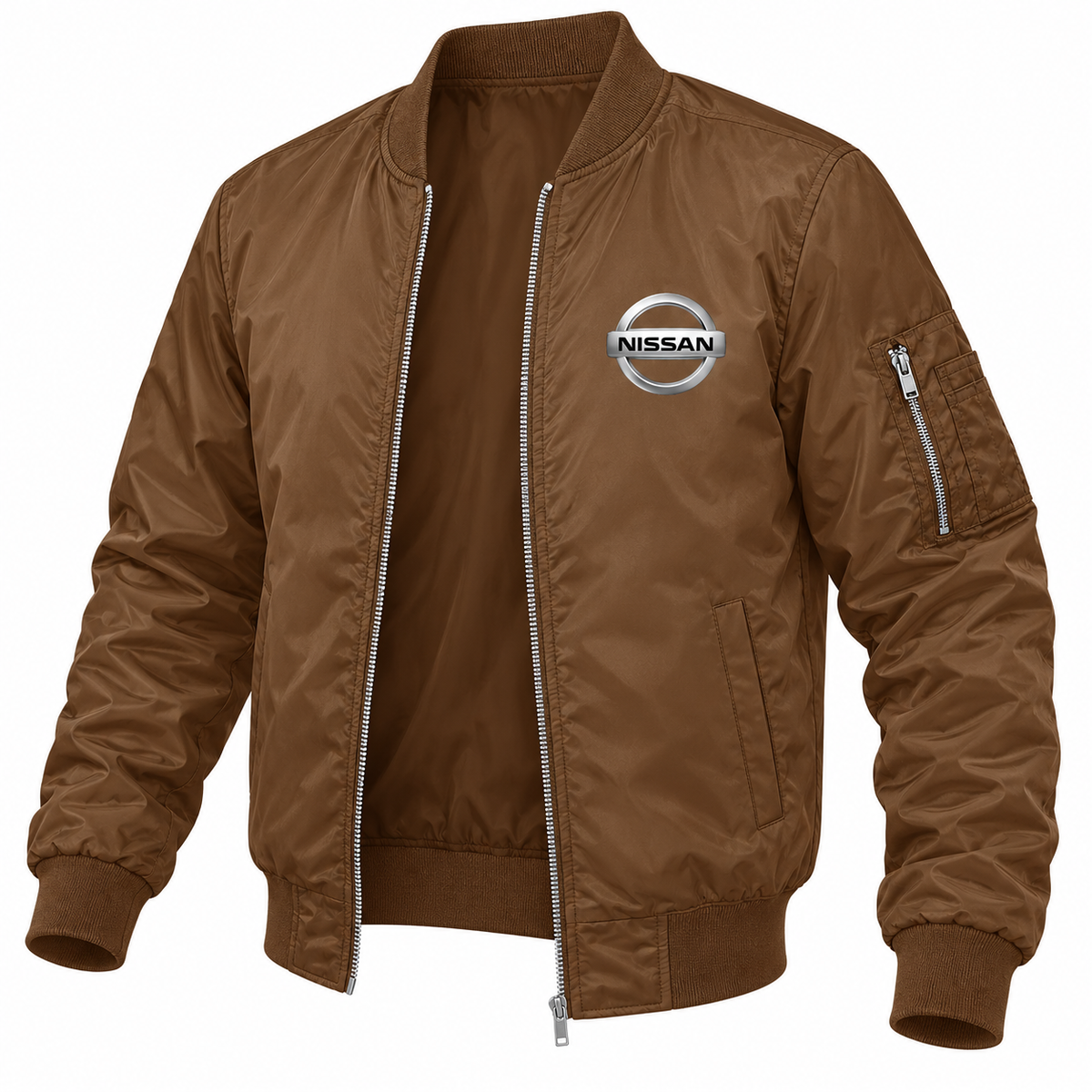 Nissan brown bomber jacket angled product view | color: brown |