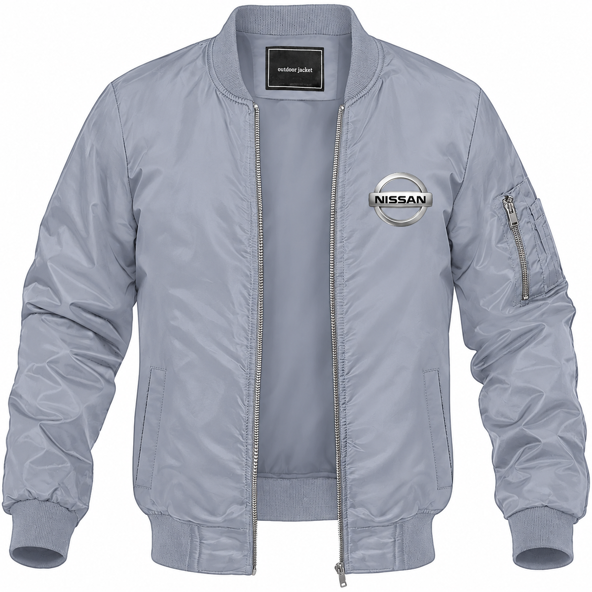 Nissan grey bomber jacket front product photo | color: grey |