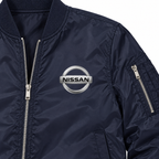 Nissan navy bomber jacket chest print detail | color: navy |