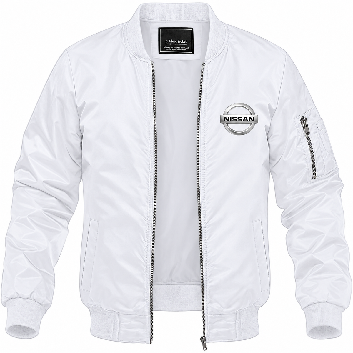 Nissan white bomber jacket front product photo | color: white |