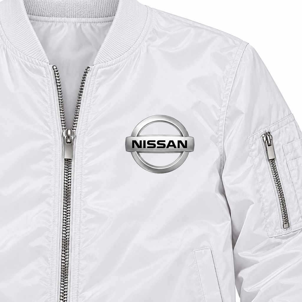 Nissan white bomber jacket chest print detail | color: white |