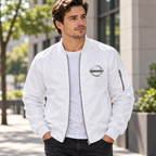 Nissan white bomber jacket model lifestyle view | color: white |