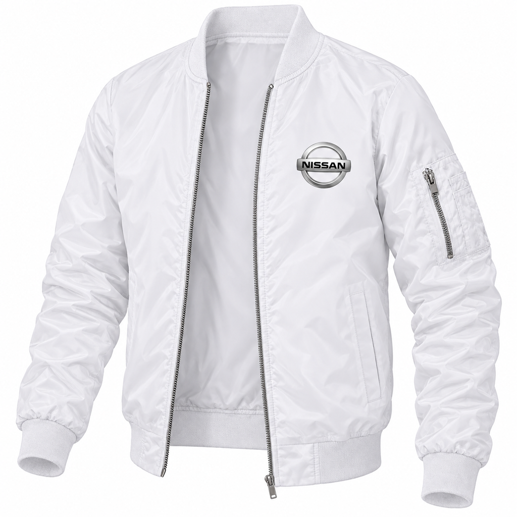 Nissan white bomber jacket angled product view | color: white |