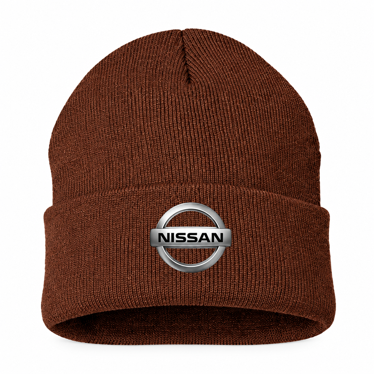 Men's Nissan Beanie Hat — Brown — clean front main