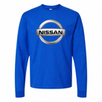 Men's Nissan cotton long sleeve T-shirt Blue front