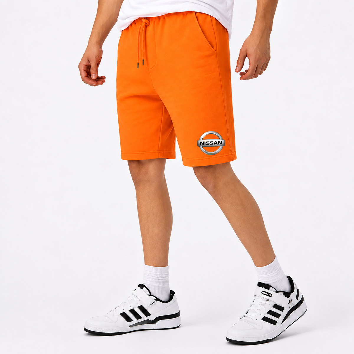Nissan fleece shorts Orange front logo near left hem