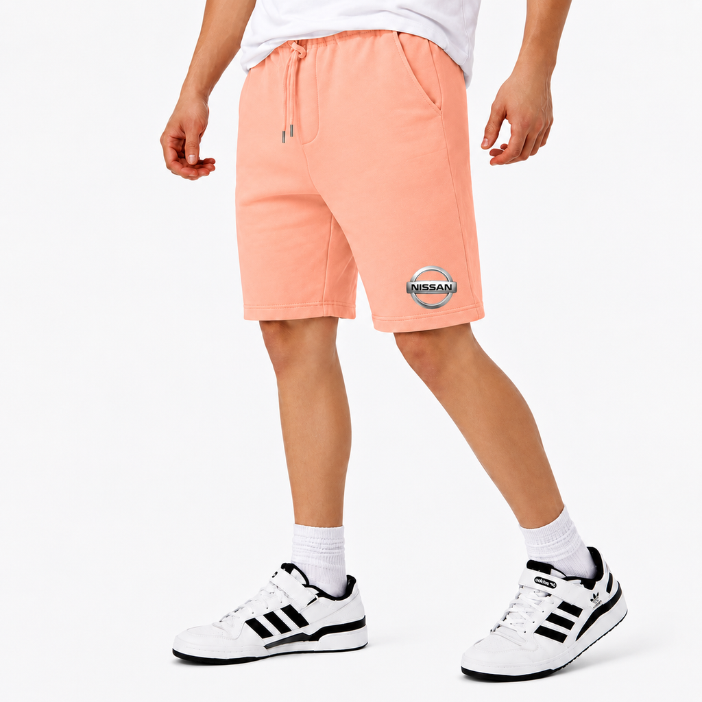 Nissan fleece shorts Peach front logo near left hem