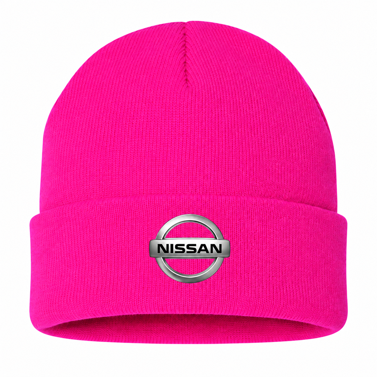 Men's Nissan Beanie Hat — Hot Pink — clean front main