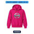 Nissan - Youth Large Hoodie (Ages 10–12) | Color: Hot Pink