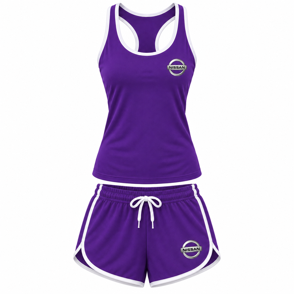 Women's Nissan tanktop and shorts set Purple front