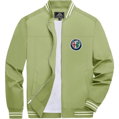 Men’s Alfa Romeo Car Lightweight Zip-Up Bomber Jacket with Ribbed Collar and Cuffs - Versatile Casual Outerwear