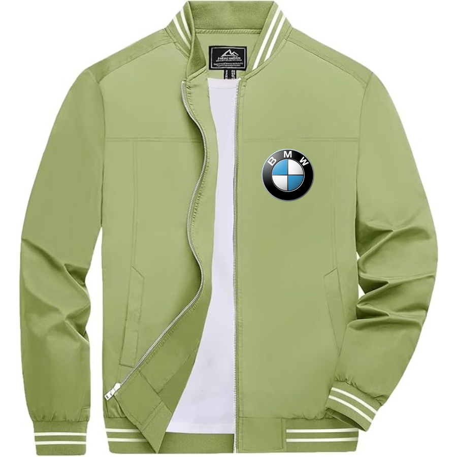 Men’s BMW Car Lightweight Zip-Up Bomber Jacket with Ribbed Collar and Cuffs - Versatile Casual Outerwear