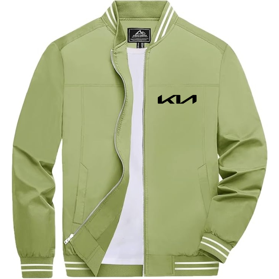 Men’s Kia Car Lightweight Zip-Up Bomber Jacket with Ribbed Collar and Cuffs - Versatile Casual Outerwear