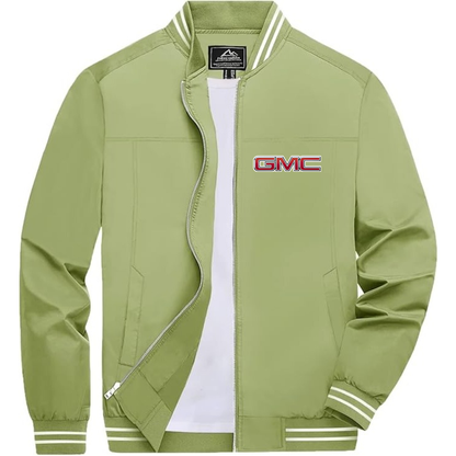 Men’s GMC Car Lightweight Zip-Up Bomber Jacket with Ribbed Collar and Cuffs - Versatile Casual Outerwear