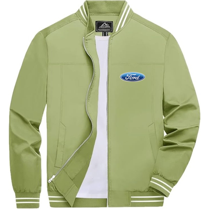 Men’s Ford Car Lightweight Zip-Up Bomber Jacket with Ribbed Collar and Cuffs - Versatile Casual Outerwear