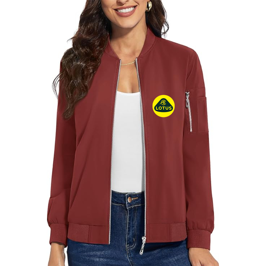 Women's Lotus Car - Premium Bomber Jacket with Polished Detailing and Functional Sleeve Pocket - Modern Luxury Outerwear