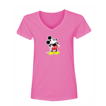 Women's Mickey Mouse Cartoon V-Neck T-Shirt