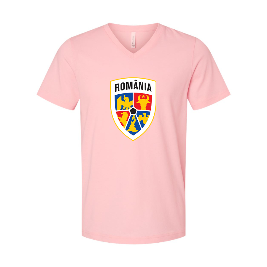 Men’s  Romania National Soccer Team - BELLA + CANVAS - Jersey V-Neck Tee - 3005