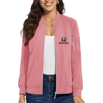 Women's Honda Motorsport - Premium Bomber Jacket with Polished Detailing and Functional Sleeve Pocket - Modern Luxury Outerwear