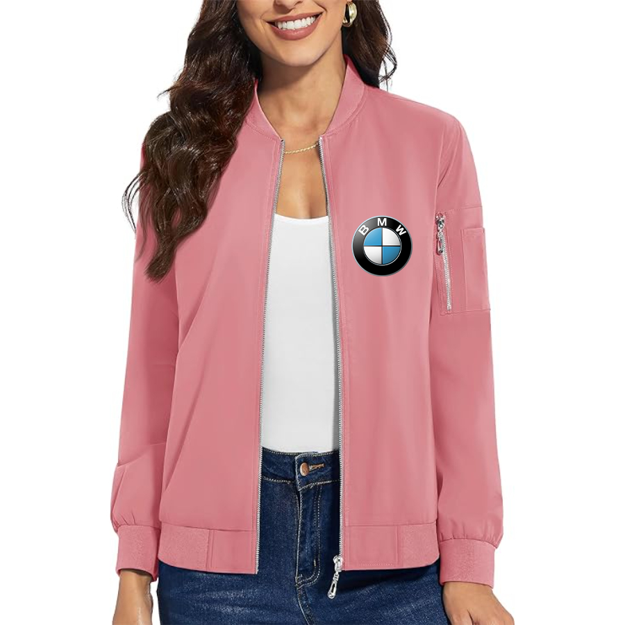 Women's BMW Car - Premium Bomber Jacket with Polished Detailing and Functional Sleeve Pocket - Modern Luxury Outerwear