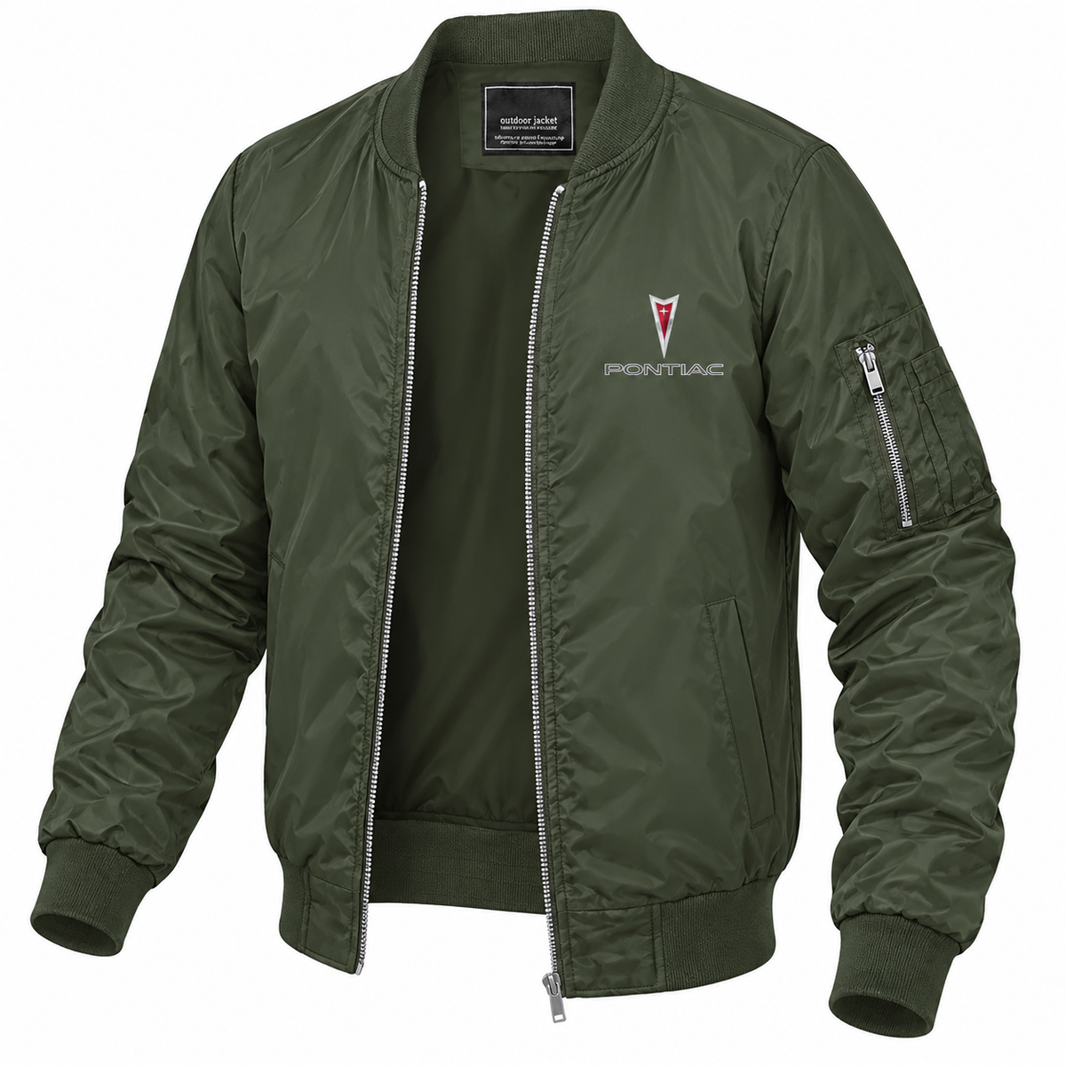 Pontiac army green bomber jacket angled product view | color: army green |